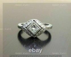 Vintage Engagement Ring 2.50 CT Princess Cut Moissanite Real 925 Sterling Silver