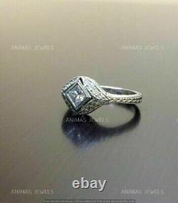 Vintage Engagement Ring 2.50 CT Princess Cut Moissanite Real 925 Sterling Silver