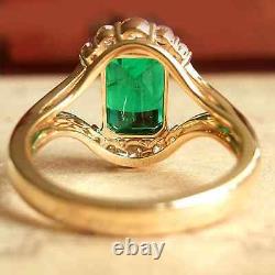Vintage Engagement Ring Emerald Cut Simulated Emerald Sterling Silver 925