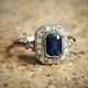 Vintage Engagement Wedding Ring 14k White Gold Finish Sapphire & Diamond 1.30ct