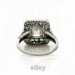 Vintage Engagement Wedding Ring 2Ct Emerald Diamond Sapphire 14k White Gold Over