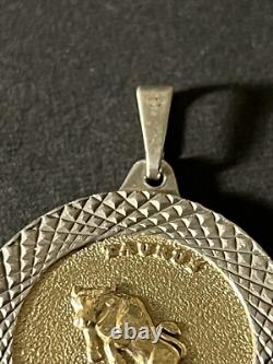 Vintage England MAde Sterling Silver & 14k Gold TAURUS Horoscope Round Pendant