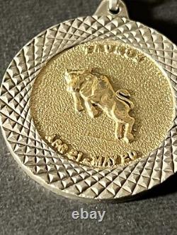Vintage England MAde Sterling Silver & 14k Gold TAURUS Horoscope Round Pendant
