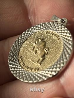 Vintage England MAde Sterling Silver & 14k Gold TAURUS Horoscope Round Pendant