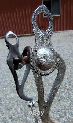 Vintage Engraved Sterling Silver Iron Mouth Horse Show Bit