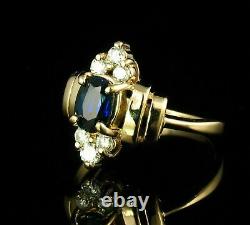 Vintage Estate 1. Ct Oval Blue Sapphire Diamond 14k Yellow Gold Over Ring