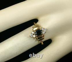 Vintage Estate 1. Ct Oval Blue Sapphire Diamond 14k Yellow Gold Over Ring