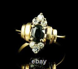 Vintage Estate 1. Ct Oval Blue Sapphire Diamond 14k Yellow Gold Over Ring