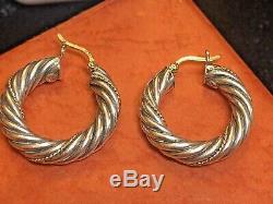 Vintage Estate 14k Gold & Sterling Silver Hoop Earrings