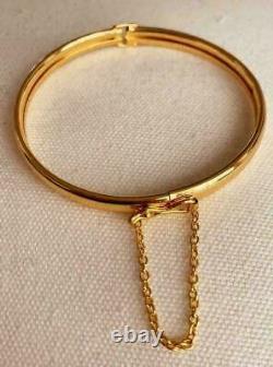 Vintage & Estate 18K Yellow Gold Over 7.5 Bangle Bracelet with Chain Link RARE