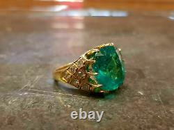 Vintage Estate 5Ct Colombian Emerald & Diamond 14k Yellow Gold Over Wedding Ring