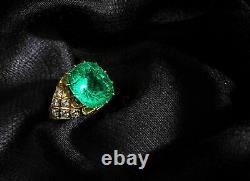 Vintage Estate 5Ct Colombian Emerald & Diamond 14k Yellow Gold Over Wedding Ring