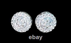 Vintage Estate 925 Sterling Silver 8mm Diamond Pave Stud Earrings Signed