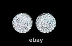 Vintage Estate 925 Sterling Silver 8mm Diamond Pave Stud Earrings Signed