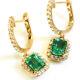 Vintage & Estate Colombian Emerald Earrings 18k Yellow Gold Over And Diamond