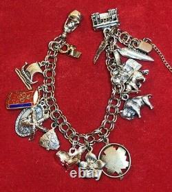 Vintage Estate Sterling Silver Charm Bracelet Loaded! 16 Charms 3-d 45 Grams