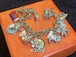 Vintage Estate Sterling Silver Charm Bracelet Loaded! 16 Charms 3-d 45 Grams