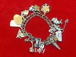 Vintage Estate Sterling Silver Charm Bracelet Loaded! 16 Charms 3-d 45 Grams