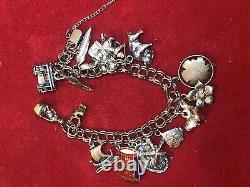 Vintage Estate Sterling Silver Charm Bracelet Loaded! 16 Charms 3-d 45 Grams