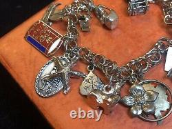 Vintage Estate Sterling Silver Charm Bracelet Loaded! 16 Charms 3-d 45 Grams