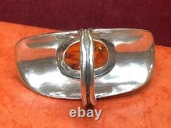 Vintage Estate Sterling Silver Genuine Amber Ring Finger Ring Israel Signed
