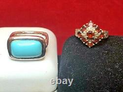Vintage Estate Sterling Silver Lot Gemstone Garnet Ring Pin Amber Turquoise A