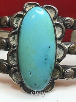 Vintage Estate Sterling Silver Native American Cuff Bracelet Turquoise Old Pawn