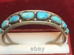 Vintage Estate Sterling Silver Native American Cuff Bracelet Turquoise Signed Hn