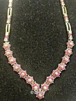 Vintage Estate Sterling Silver Natural Ruby & White Sapphire & Diamond Necklace