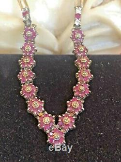 Vintage Estate Sterling Silver Natural Ruby & White Sapphire & Diamond Necklace