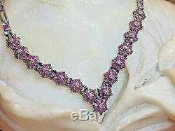 Vintage Estate Sterling Silver Natural Ruby & White Sapphire & Diamond Necklace