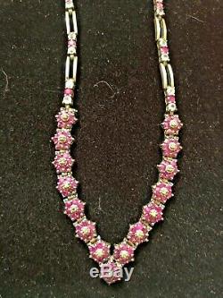 Vintage Estate Sterling Silver Natural Ruby & White Sapphire & Diamond Necklace