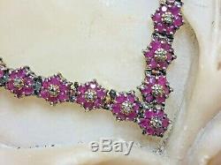 Vintage Estate Sterling Silver Natural Ruby & White Sapphire & Diamond Necklace