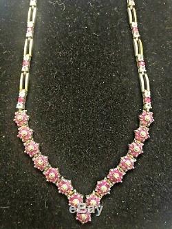 Vintage Estate Sterling Silver Natural Ruby & White Sapphire & Diamond Necklace