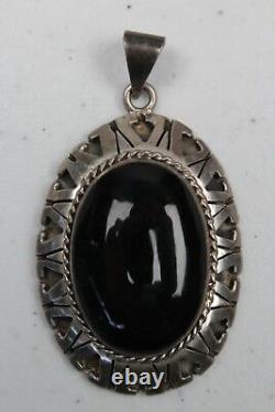 Vintage Estate Sterling Silver Onyx Pendant