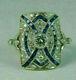 Vintage Fine Antique Art Nouveau Ring 14k White Gold Over 2ct Diamond & Sapphire