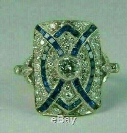 Vintage Fine Antique Art Nouveau Ring 14k White Gold Over 2Ct Diamond & Sapphire