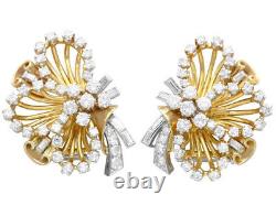 Vintage Flower Cluster Earrings 14K Yellow Gold Plated 3.4Ct Simulated Diamond