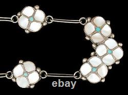 Vintage Flower Mother Of Pearl Turquoise Sterling Silver Necklace Navajo