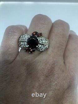 Vintage Garnet Ring 925 Sterling Silver Size 7