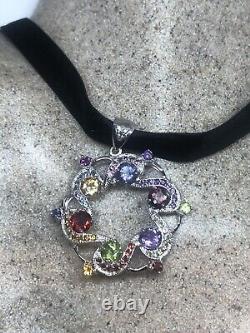 Vintage Gemstone Wreath Deco Choker Necklace 925 Sterling Silver