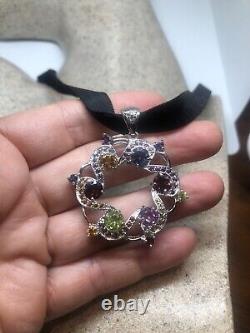 Vintage Gemstone Wreath Deco Choker Necklace 925 Sterling Silver