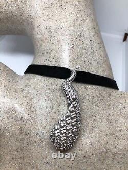 Vintage Genuine 925 Sterling Silver Peacock Choker Necklace