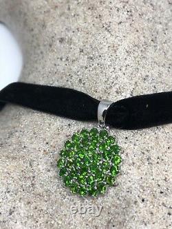 Vintage Genuine Green Chrome Diopside 925 Sterling Silver Pendant Choker