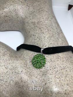 Vintage Genuine Green Chrome Diopside 925 Sterling Silver Pendant Choker