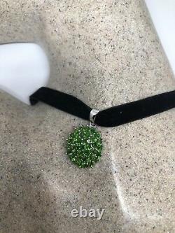 Vintage Genuine Green Chrome Diopside 925 Sterling Silver Pendant Choker