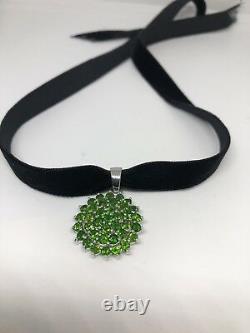 Vintage Genuine Green Chrome Diopside 925 Sterling Silver Pendant Choker