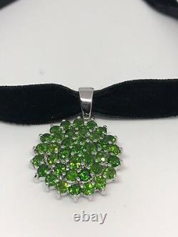 Vintage Genuine Green Chrome Diopside 925 Sterling Silver Pendant Choker