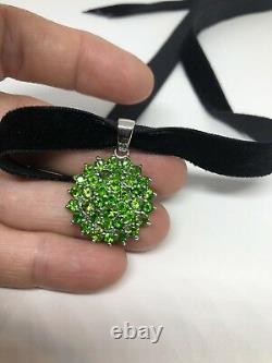 Vintage Genuine Green Chrome Diopside 925 Sterling Silver Pendant Choker