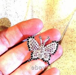 Vintage Genuine Real Blue Pink Sapphire 925 Sterling Silver Butterfly Pendant